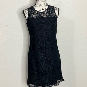 503- Ann Taylor NWT Navy Lace Floral Design Mini Dress, Size 2
